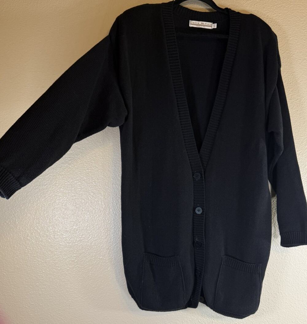 Vintage Delia McKain Size Large Black Cardigan Sweater Pockets